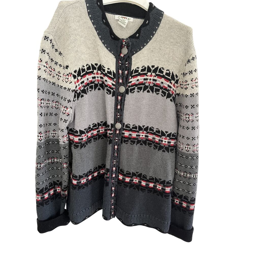Orvis Womens Fair Isle Cardigan Sweater L Acrylic Nordic Rustic Cottage Outdoors